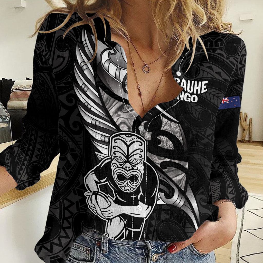 Custom New Zealand Maori Rugby Women Casual Shirt Rarauhe Pango Silver Fern Manaia