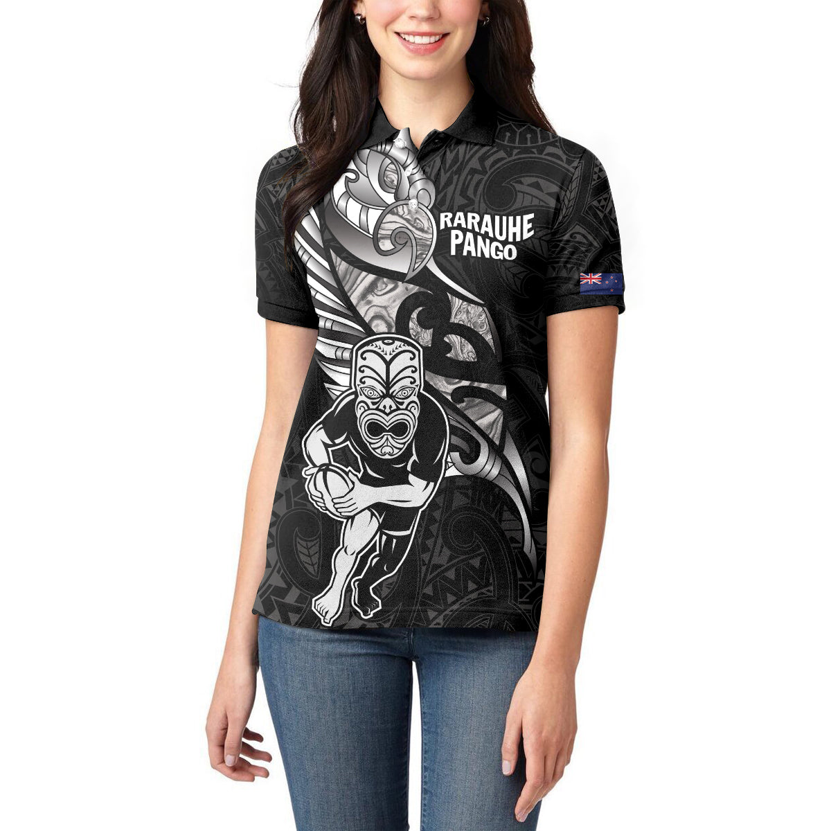 Custom New Zealand Maori Rugby Women Polo Shirt Rarauhe Pango Silver Fern Manaia