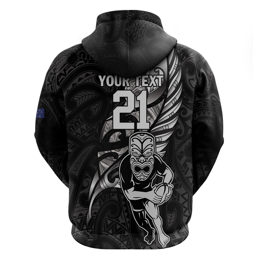 Custom New Zealand Maori Rugby Zip Hoodie Rarauhe Pango Silver Fern Manaia