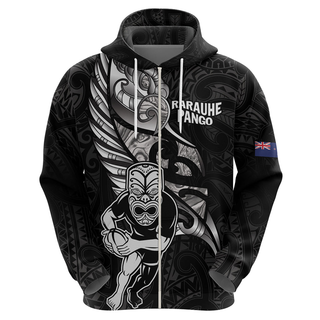 Custom New Zealand Maori Rugby Zip Hoodie Rarauhe Pango Silver Fern Manaia