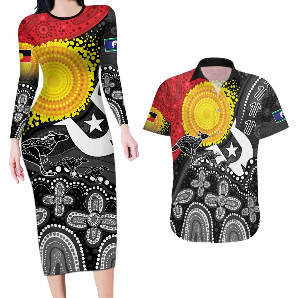 Aboriginal-Torres Strait Islanders Couples Matching Long Sleeve Bodycon Dress and Hawaiian Shirt Together Culture Inspired Story