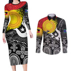 Aboriginal-Torres Strait Islanders Couples Matching Long Sleeve Bodycon Dress and Long Sleeve Button Shirt Together Culture Inspired Story