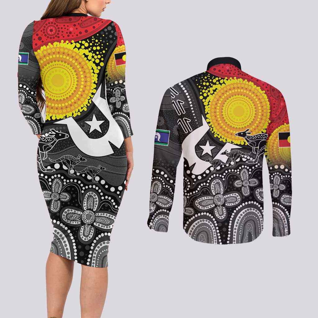 Aboriginal-Torres Strait Islanders Couples Matching Long Sleeve Bodycon Dress and Long Sleeve Button Shirt Together Culture Inspired Story