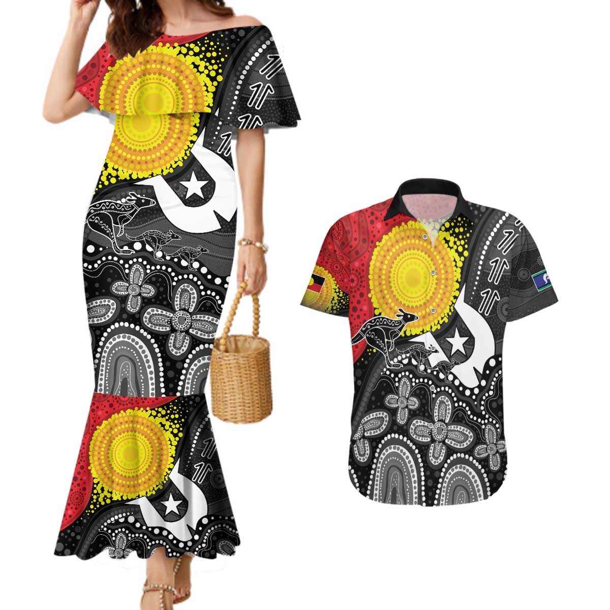 Aboriginal-Torres Strait Islanders Couples Matching Mermaid Dress and Hawaiian Shirt Together Culture Inspired Story