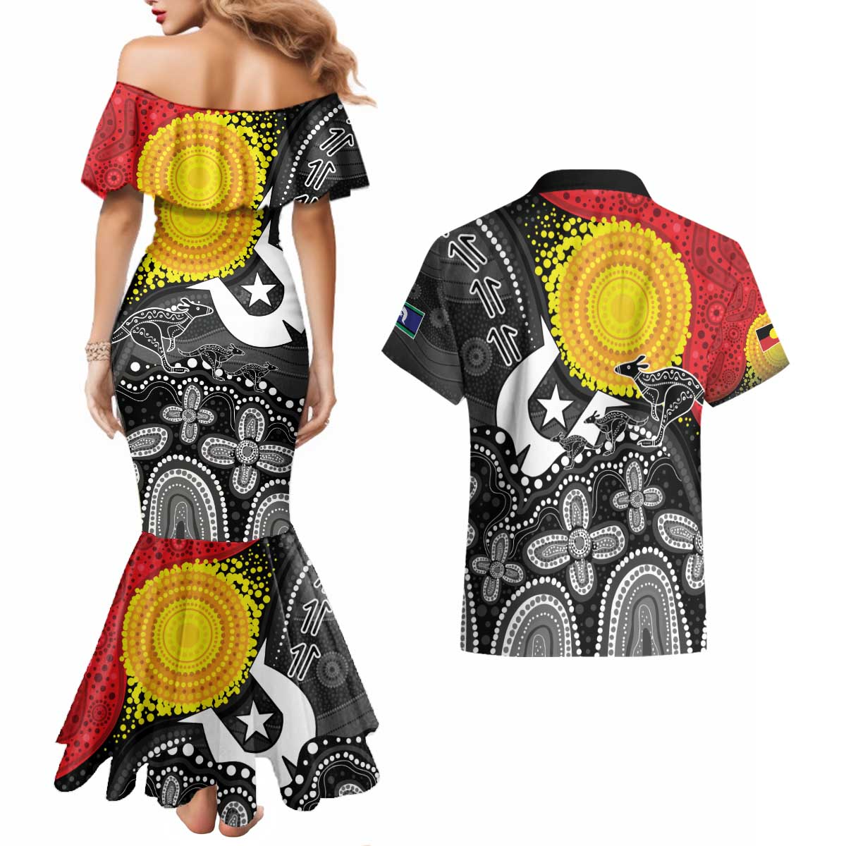 Aboriginal-Torres Strait Islanders Couples Matching Mermaid Dress and Hawaiian Shirt Together Culture Inspired Story