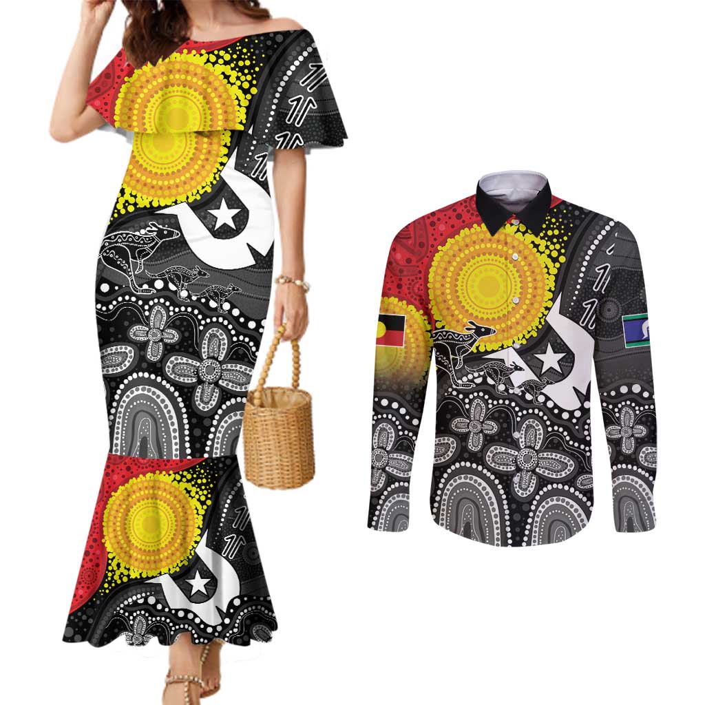 Aboriginal-Torres Strait Islanders Couples Matching Mermaid Dress and Long Sleeve Button Shirt Together Culture Inspired Story