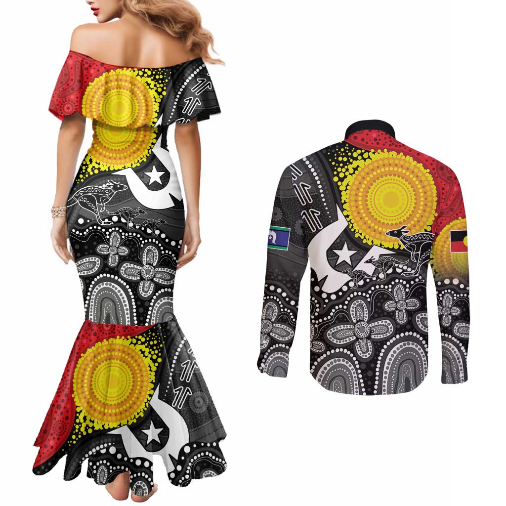 Aboriginal-Torres Strait Islanders Couples Matching Mermaid Dress and Long Sleeve Button Shirt Together Culture Inspired Story