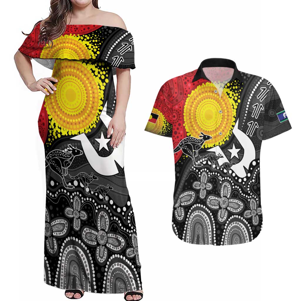 Aboriginal-Torres Strait Islanders Couples Matching Off Shoulder Maxi Dress and Hawaiian Shirt Together Culture Inspired Story