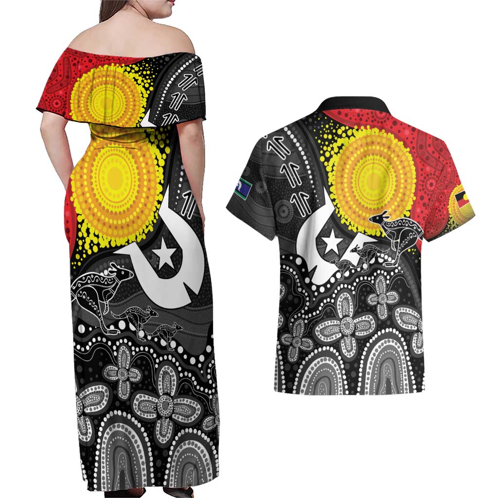 Aboriginal-Torres Strait Islanders Couples Matching Off Shoulder Maxi Dress and Hawaiian Shirt Together Culture Inspired Story
