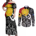 Aboriginal-Torres Strait Islanders Couples Matching Off Shoulder Maxi Dress and Long Sleeve Button Shirt Together Culture Inspired Story