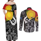 Aboriginal-Torres Strait Islanders Couples Matching Off Shoulder Maxi Dress and Long Sleeve Button Shirt Together Culture Inspired Story