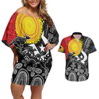 Aboriginal-Torres Strait Islanders Couples Matching Off Shoulder Short Dress and Hawaiian Shirt Together Culture Inspired Story