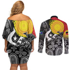 Aboriginal-Torres Strait Islanders Couples Matching Off Shoulder Short Dress and Long Sleeve Button Shirt Together Culture Inspired Story
