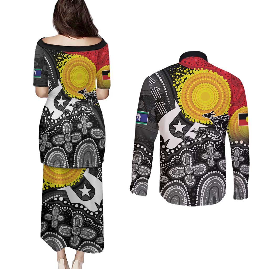 Aboriginal-Torres Strait Islanders Couples Matching Puletasi and Long Sleeve Button Shirt Together Culture Inspired Story