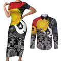 Aboriginal-Torres Strait Islanders Couples Matching Short Sleeve Bodycon Dress and Long Sleeve Button Shirt Together Culture Inspired Story