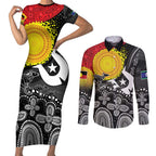 Aboriginal-Torres Strait Islanders Couples Matching Short Sleeve Bodycon Dress and Long Sleeve Button Shirt Together Culture Inspired Story
