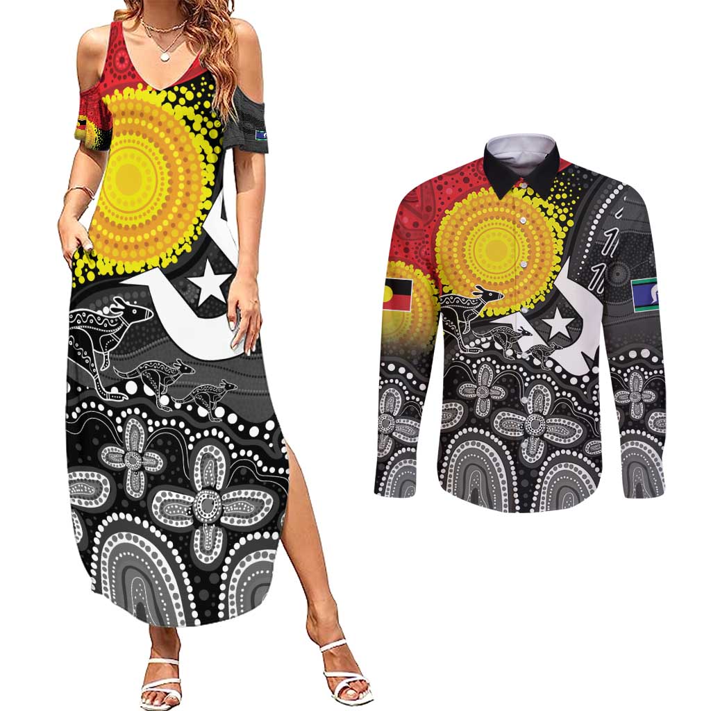 Aboriginal-Torres Strait Islanders Couples Matching Summer Maxi Dress and Long Sleeve Button Shirt Together Culture Inspired Story