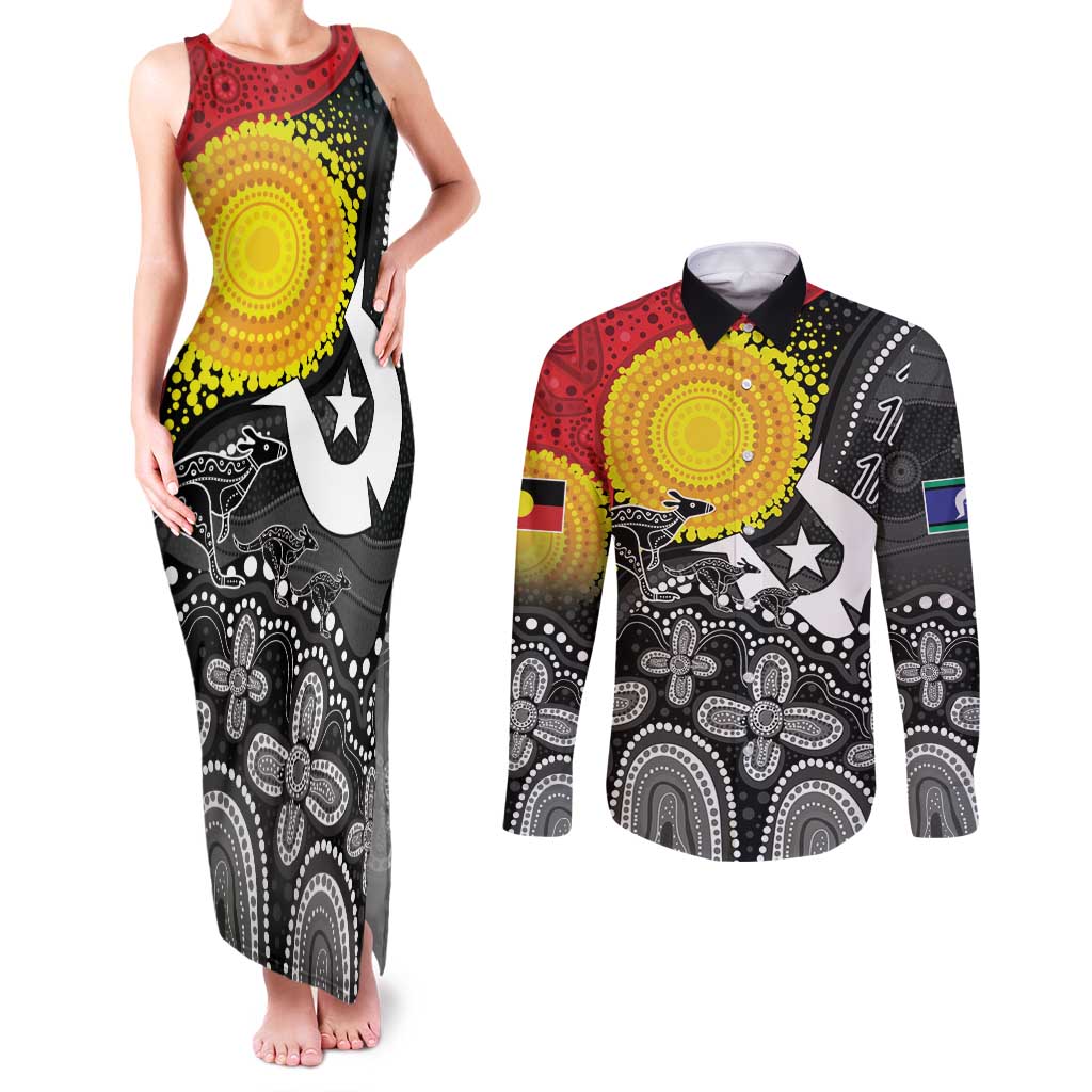 Aboriginal-Torres Strait Islanders Couples Matching Tank Maxi Dress and Long Sleeve Button Shirt Together Culture Inspired Story