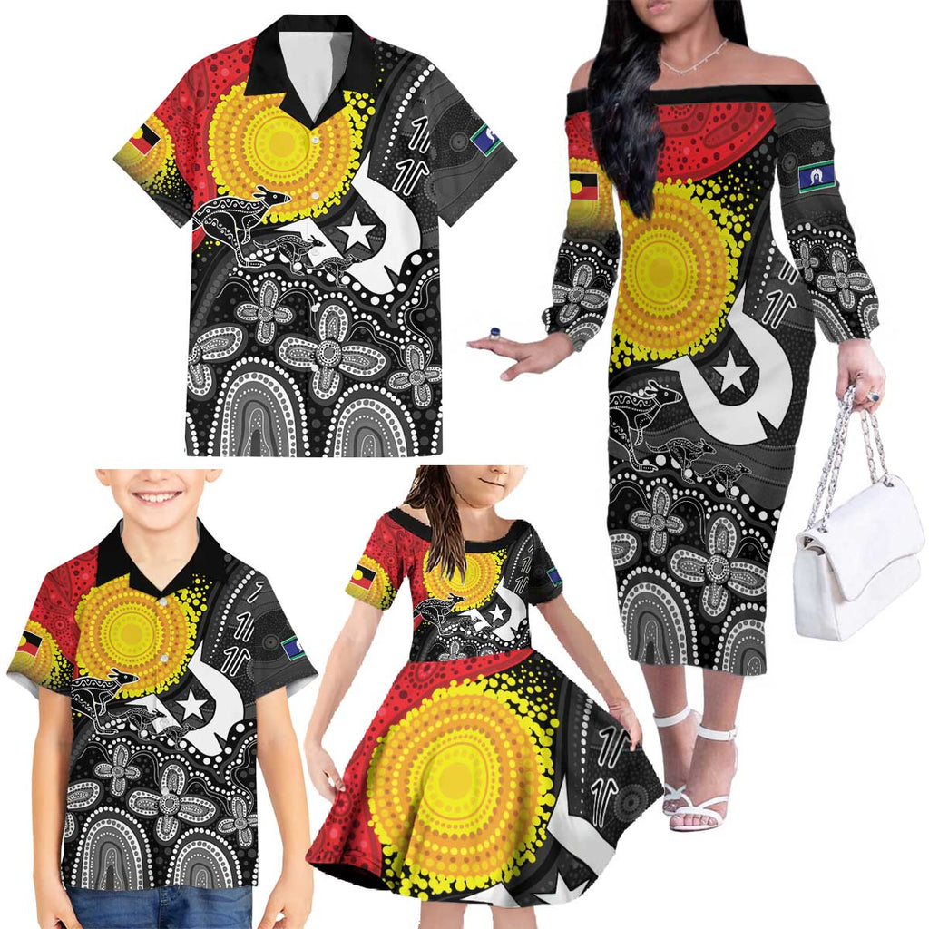 Aboriginal-Torres Strait Islanders Family Matching Off The Shoulder Long Sleeve Dress and Hawaiian Shirt Together Culture Inspired Story