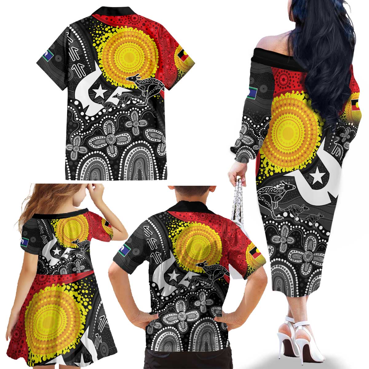 Aboriginal-Torres Strait Islanders Family Matching Off The Shoulder Long Sleeve Dress and Hawaiian Shirt Together Culture Inspired Story