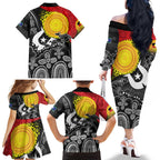 Aboriginal-Torres Strait Islanders Family Matching Off The Shoulder Long Sleeve Dress and Hawaiian Shirt Together Culture Inspired Story