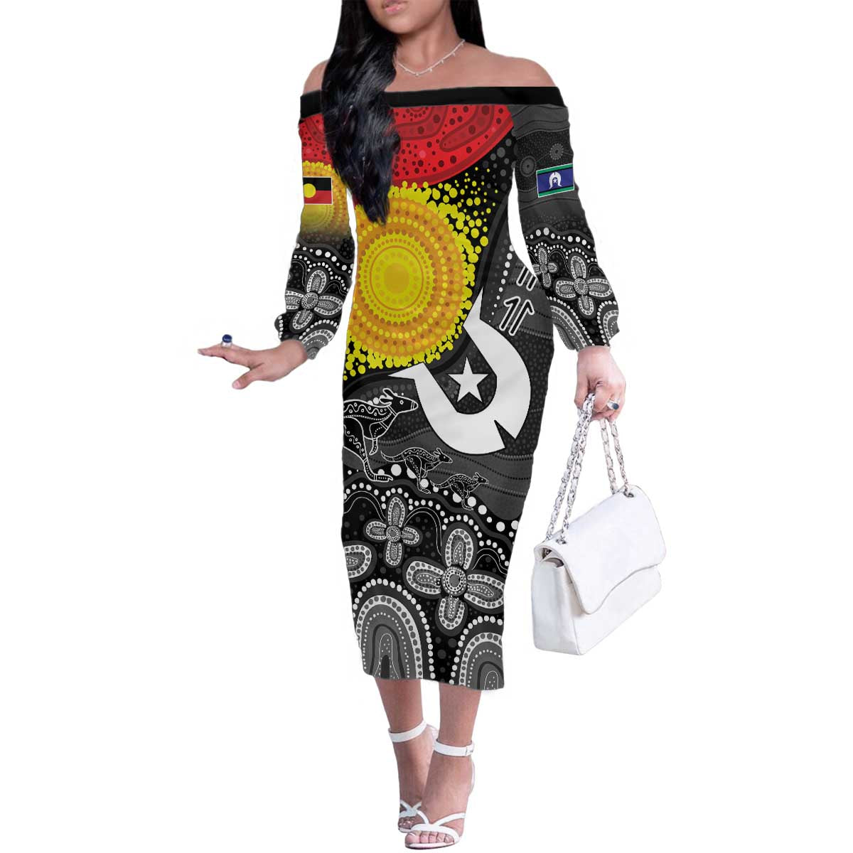 Aboriginal-Torres Strait Islanders Family Matching Off The Shoulder Long Sleeve Dress and Hawaiian Shirt Together Culture Inspired Story