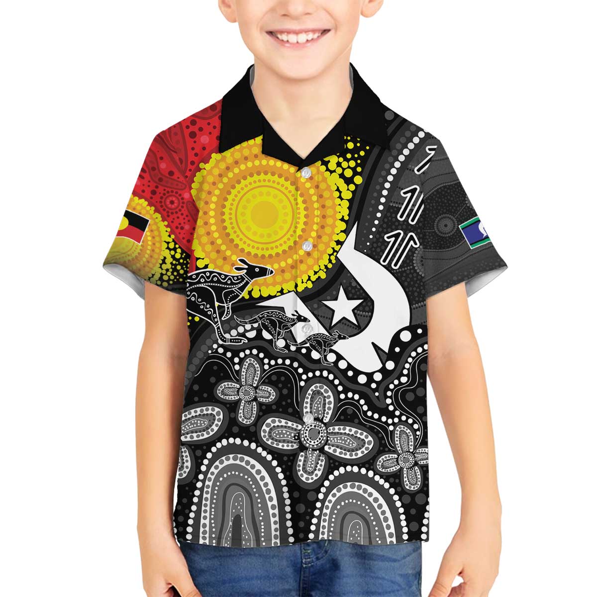 Aboriginal-Torres Strait Islanders Family Matching Off The Shoulder Long Sleeve Dress and Hawaiian Shirt Together Culture Inspired Story
