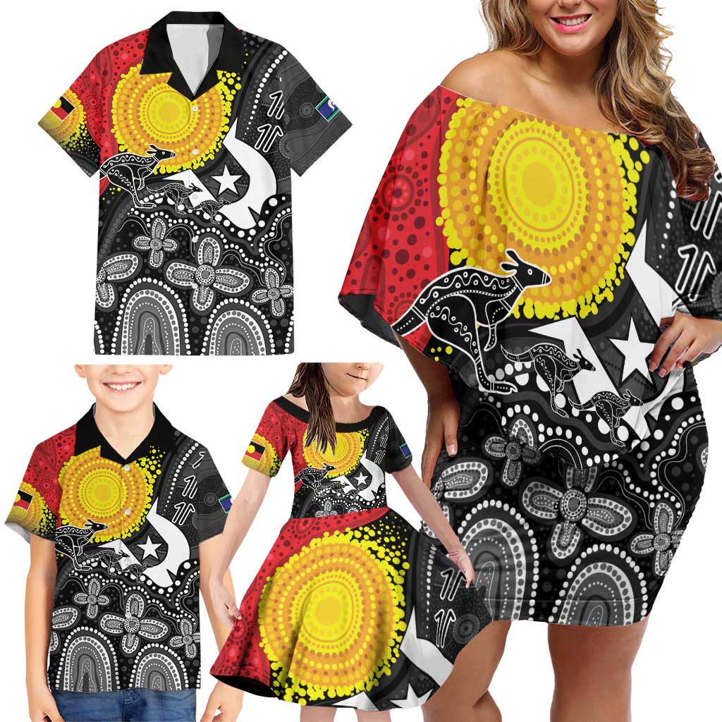 Aboriginal-Torres Strait Islanders Family Matching Off Shoulder Short Dress and Hawaiian Shirt Together Culture Inspired Story