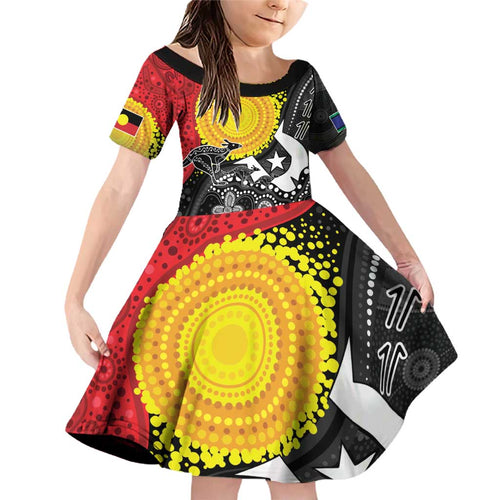 Aboriginal-Torres Strait Islanders Family Matching Off Shoulder Short Dress and Hawaiian Shirt Together Culture Inspired Story