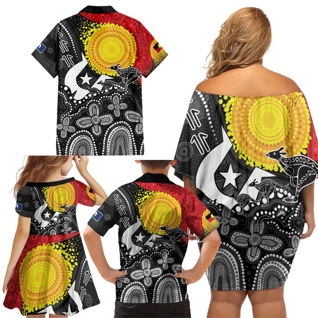 Aboriginal-Torres Strait Islanders Family Matching Off Shoulder Short Dress and Hawaiian Shirt Together Culture Inspired Story