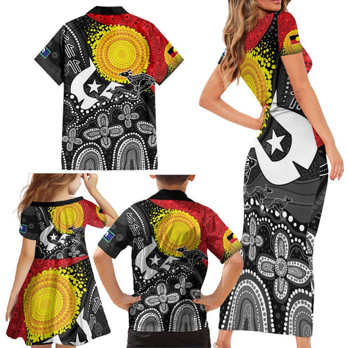 Aboriginal-Torres Strait Islanders Family Matching Short Sleeve Bodycon Dress and Hawaiian Shirt Together Culture Inspired Story