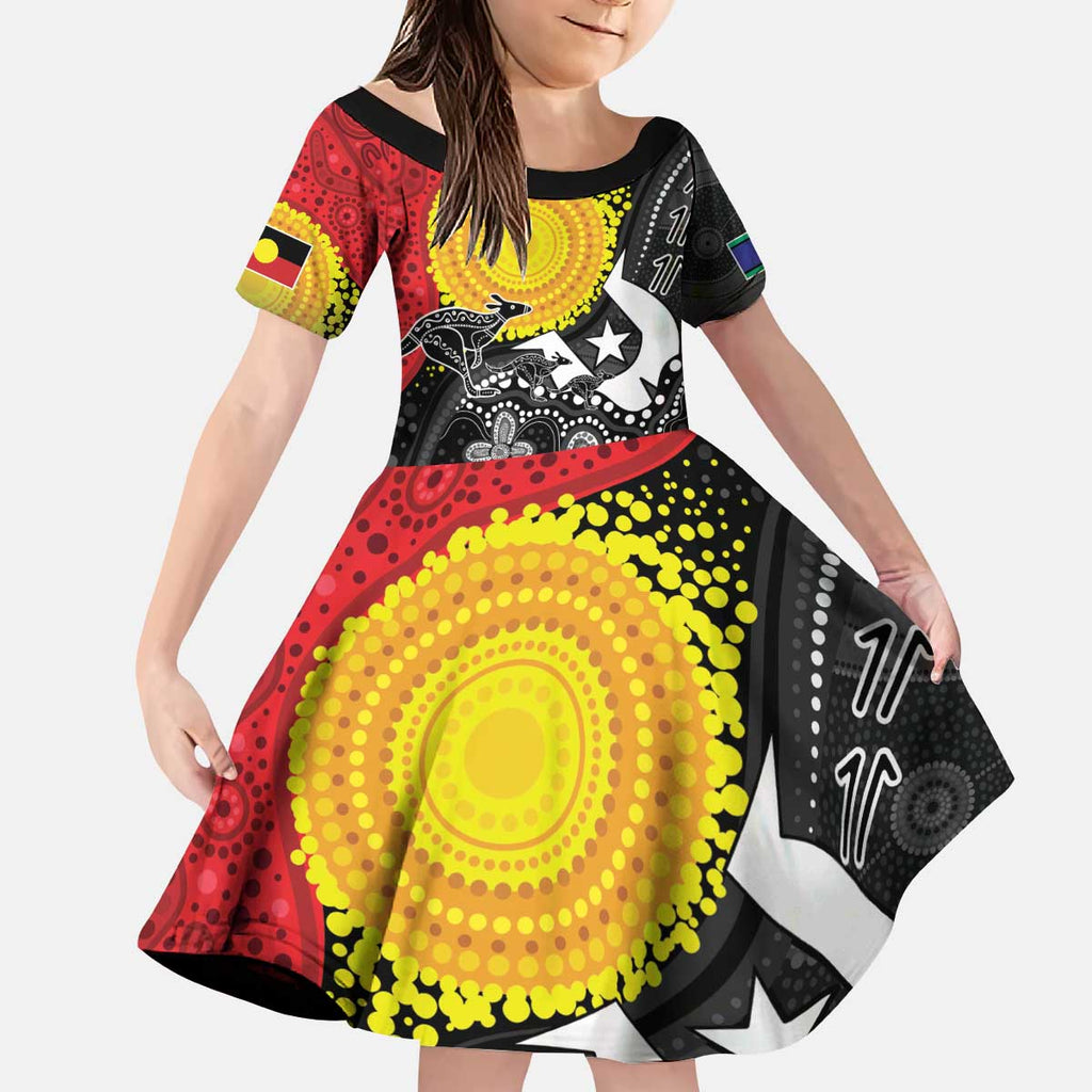 Aboriginal-Torres Strait Islanders Kid Short Sleeve Dress Together Culture Inspired Story