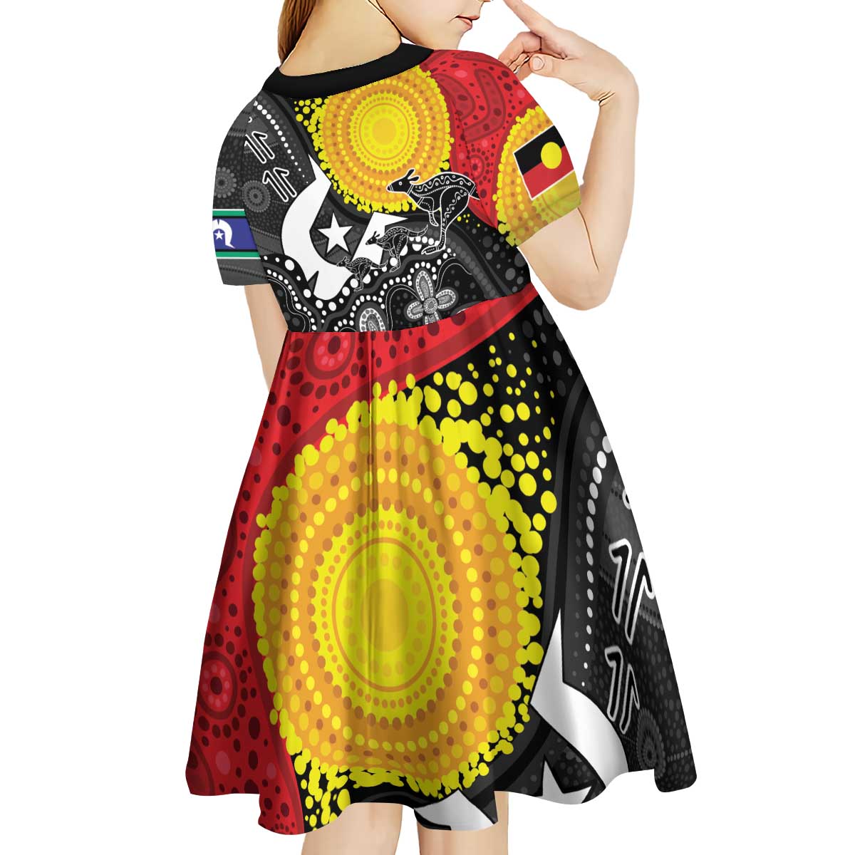 Aboriginal-Torres Strait Islanders Kid Short Sleeve Dress Together Culture Inspired Story