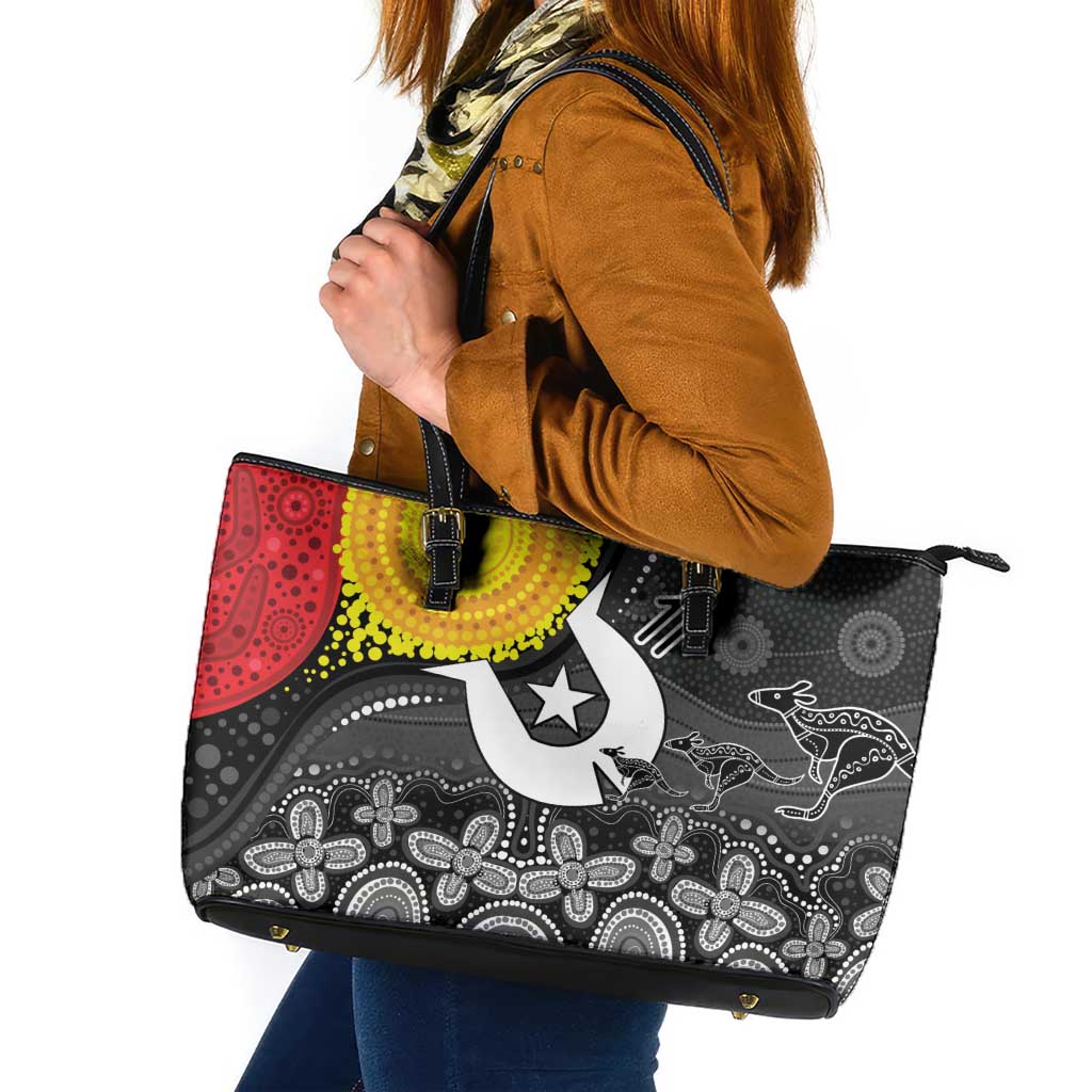 Aboriginal-Torres Strait Islanders Leather Tote Bag Together Culture Inspired Story