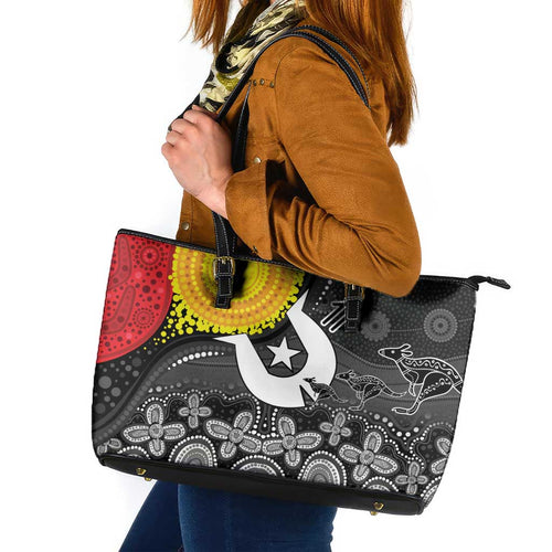 Aboriginal-Torres Strait Islanders Leather Tote Bag Together Culture Inspired Story
