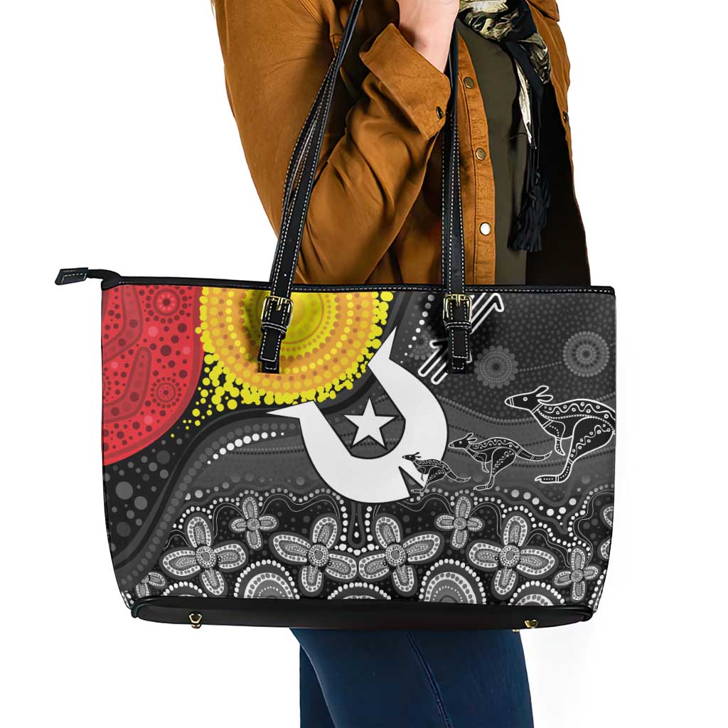Aboriginal-Torres Strait Islanders Leather Tote Bag Together Culture Inspired Story