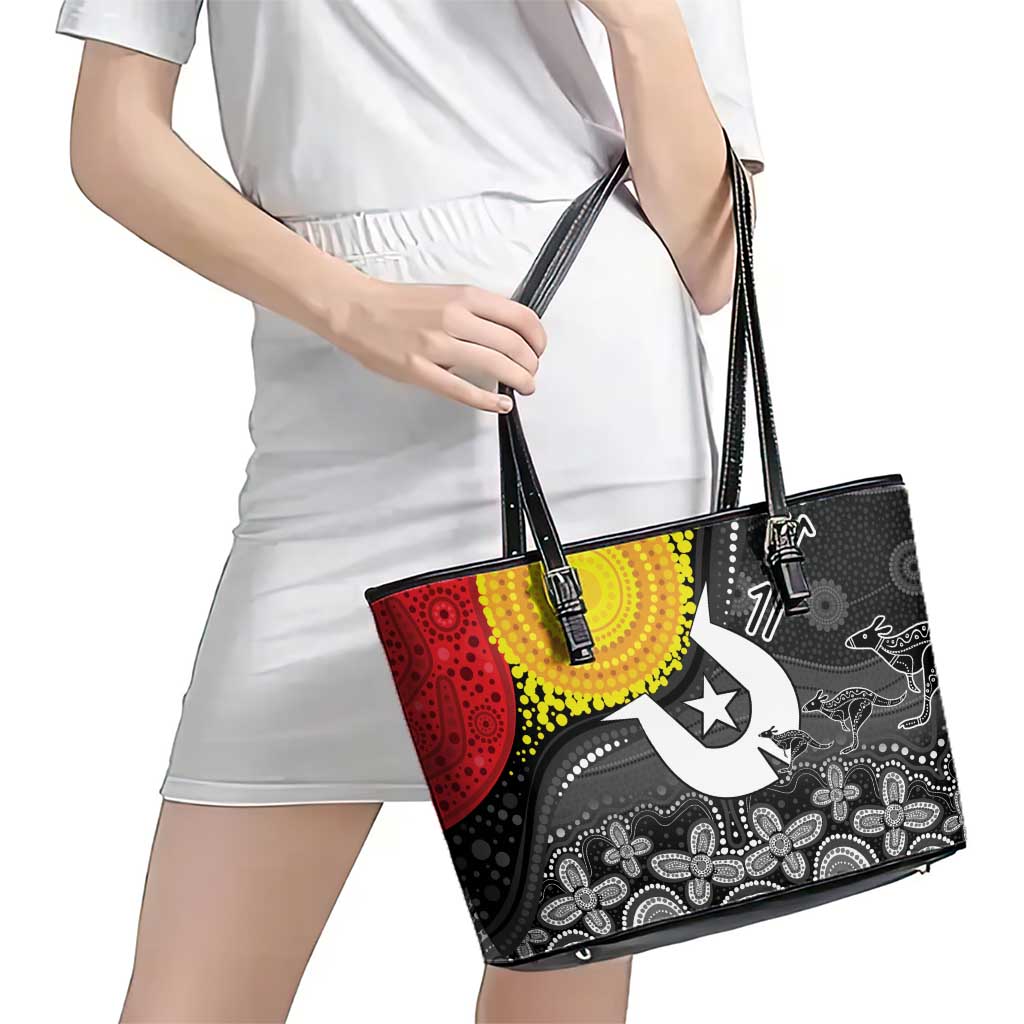 Aboriginal-Torres Strait Islanders Leather Tote Bag Together Culture Inspired Story