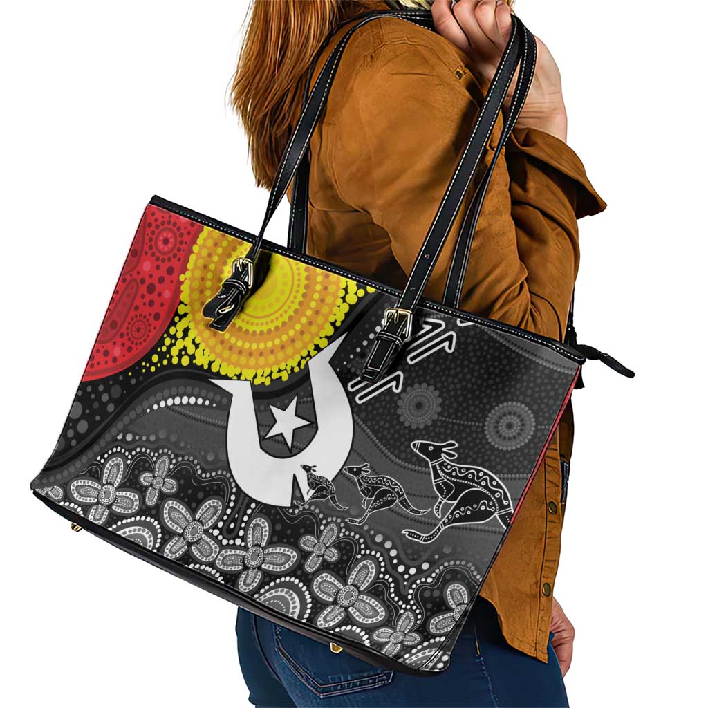 Aboriginal-Torres Strait Islanders Leather Tote Bag Together Culture Inspired Story
