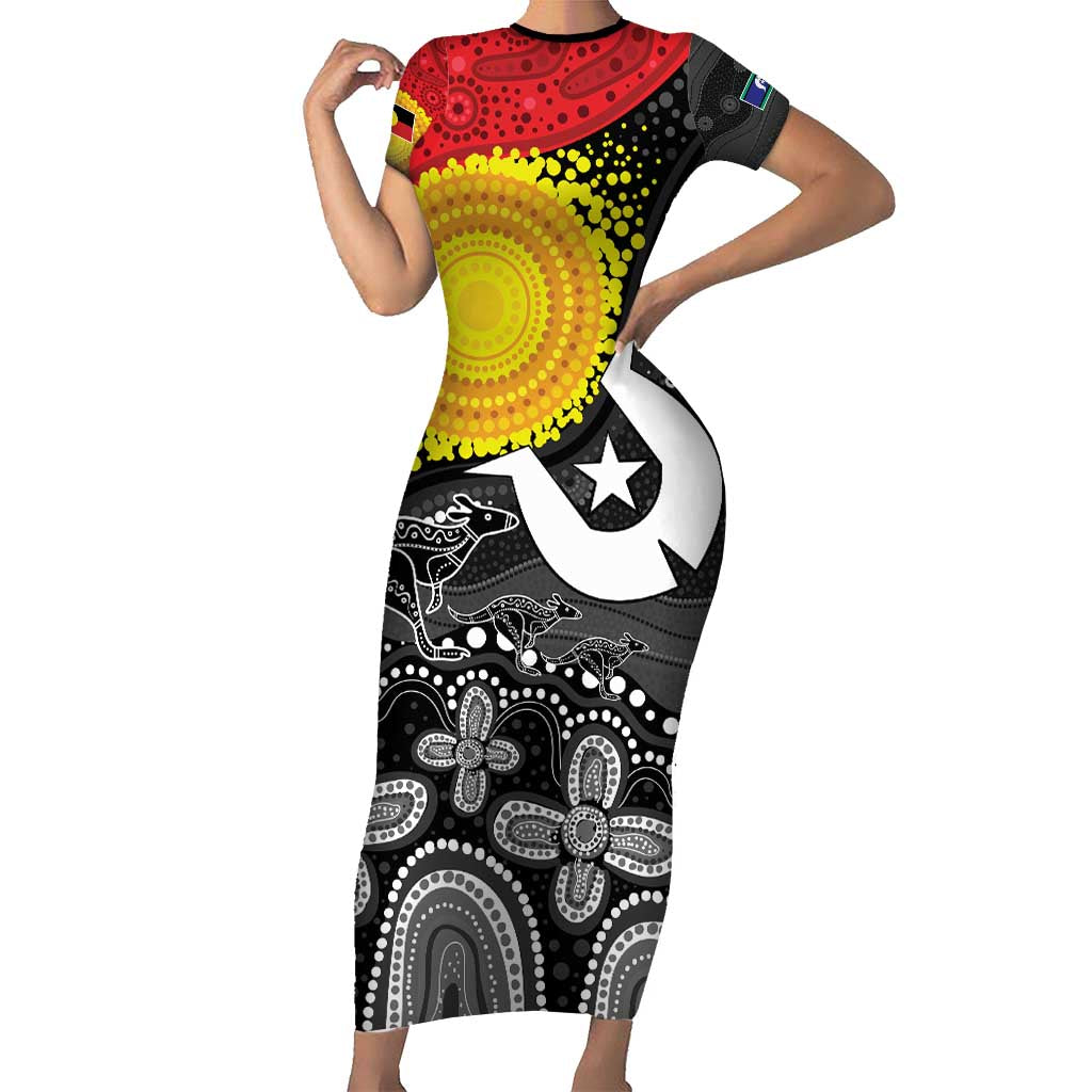 Aboriginal-Torres Strait Islanders Short Sleeve Bodycon Dress Together Culture Inspired Story