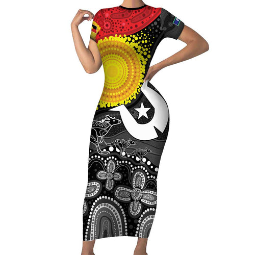 Aboriginal-Torres Strait Islanders Short Sleeve Bodycon Dress Together Culture Inspired Story