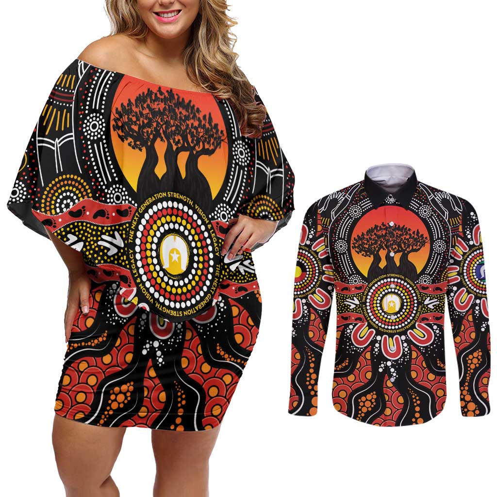 NAIDOC 2025 Boab Tree Couples Matching Off Shoulder Short Dress and Long Sleeve Button Shirt Celebrate Aboriginal Culture The Next Generation