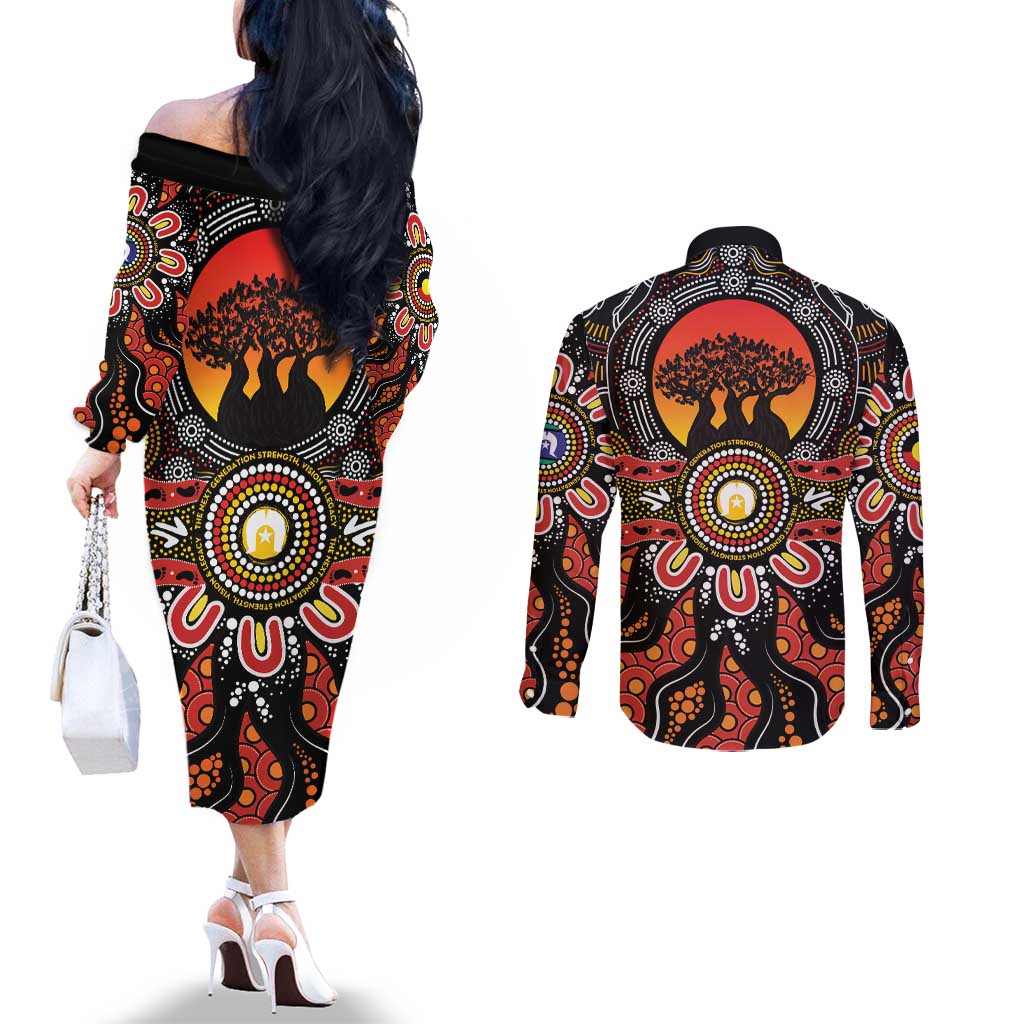 NAIDOC 2025 Boab Tree Couples Matching Off The Shoulder Long Sleeve Dress and Long Sleeve Button Shirt Celebrate Aboriginal Culture The Next Generation