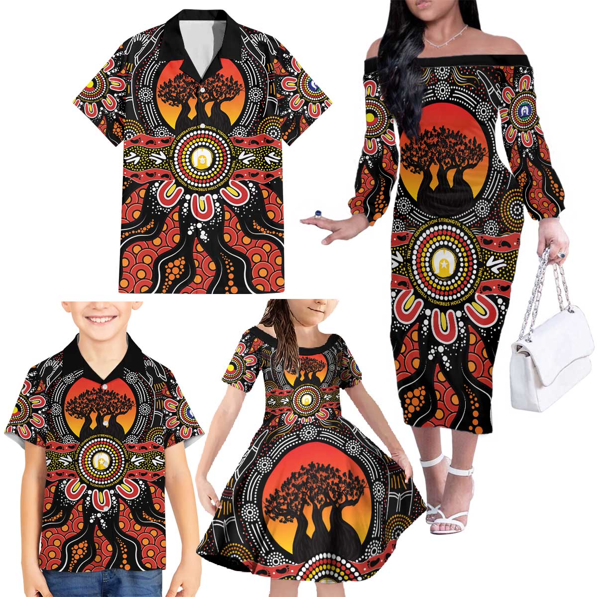 NAIDOC 2025 Boab Tree Family Matching Off The Shoulder Long Sleeve Dress and Hawaiian Shirt Celebrate Aboriginal Culture The Next Generation