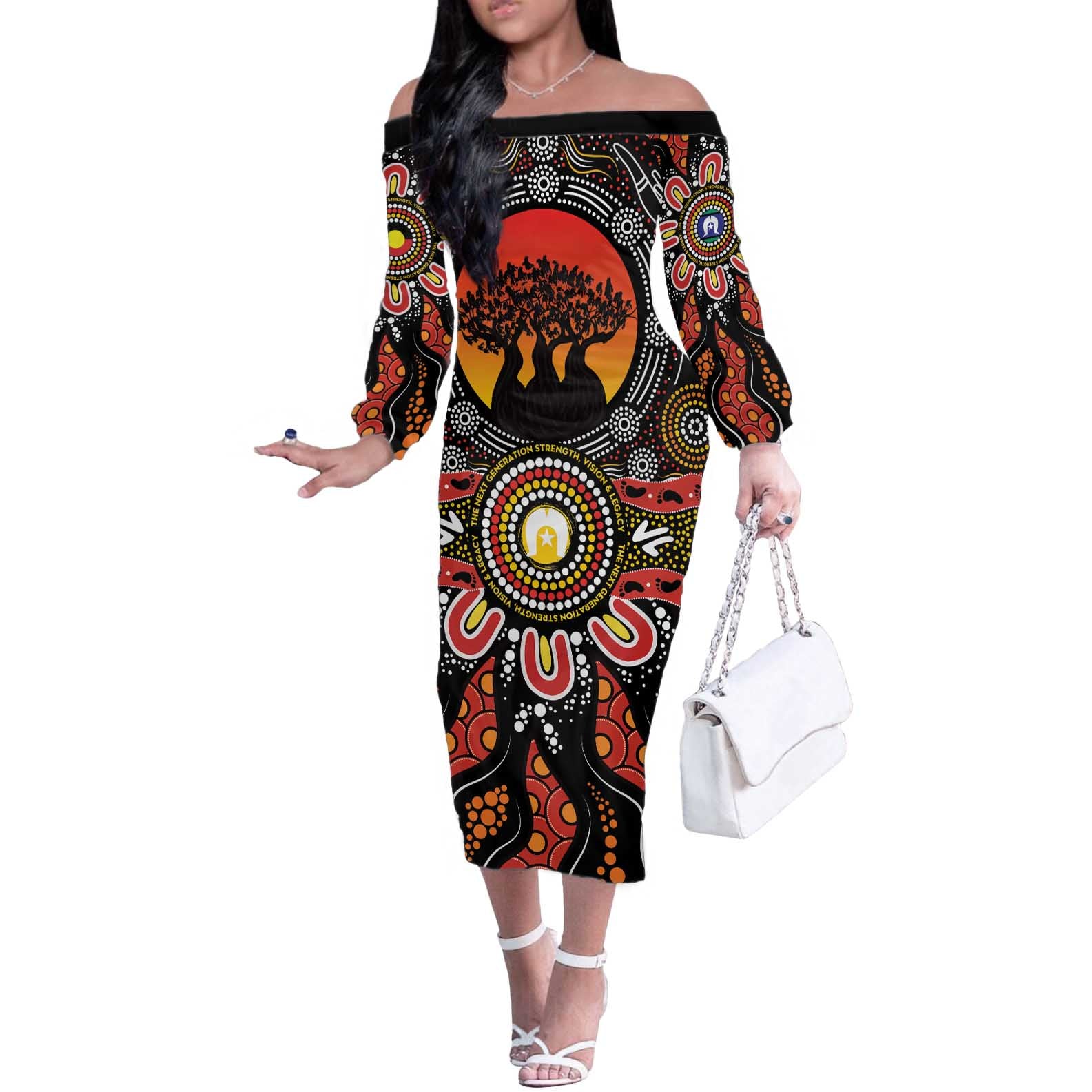 NAIDOC 2025 Boab Tree Off The Shoulder Long Sleeve Dress Celebrate Aboriginal Culture The Next Generation