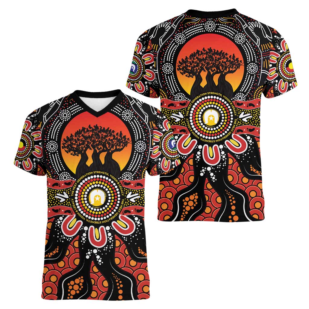 NAIDOC 2025 Boab Tree Women V-Neck T-Shirt Celebrate Aboriginal Culture The Next Generation