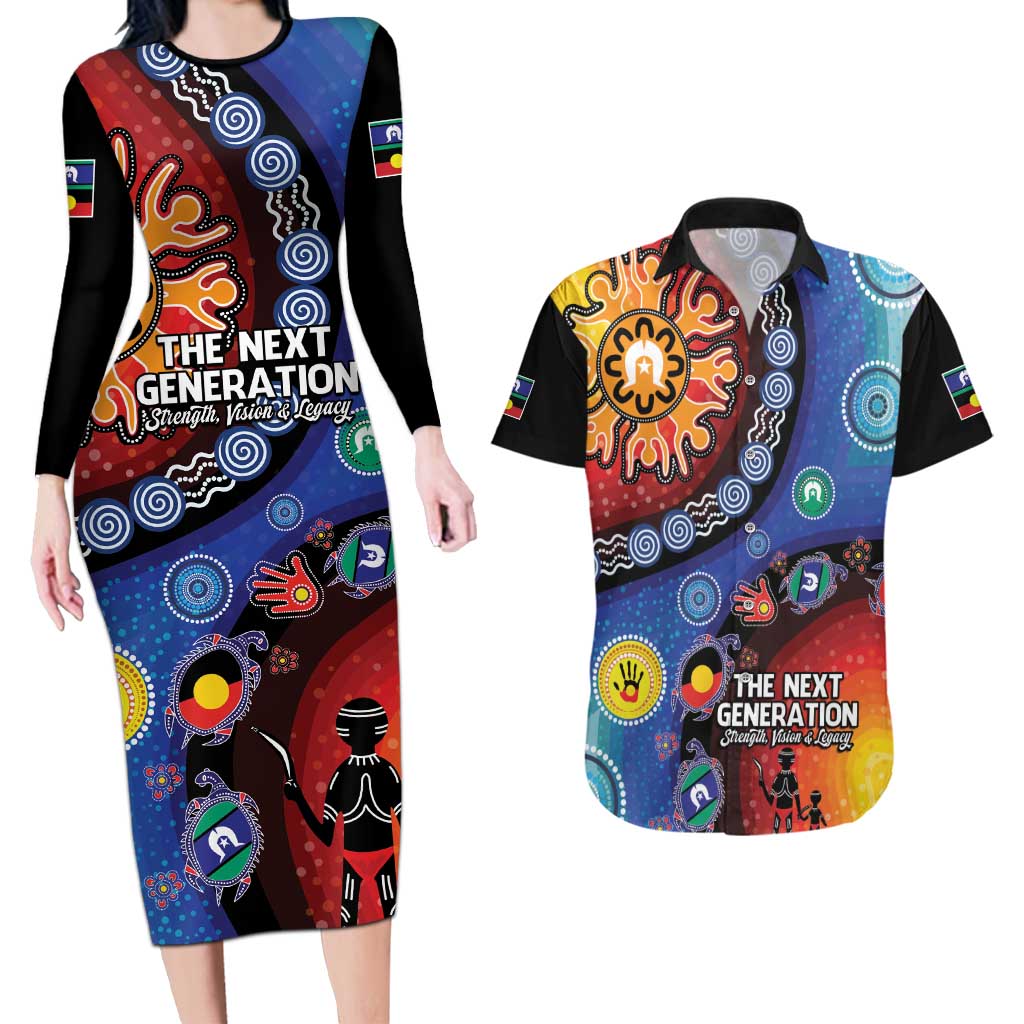 NAIDOC 2025 Our Voices Their Legacy Couples Matching Long Sleeve Bodycon Dress and Hawaiian Shirt