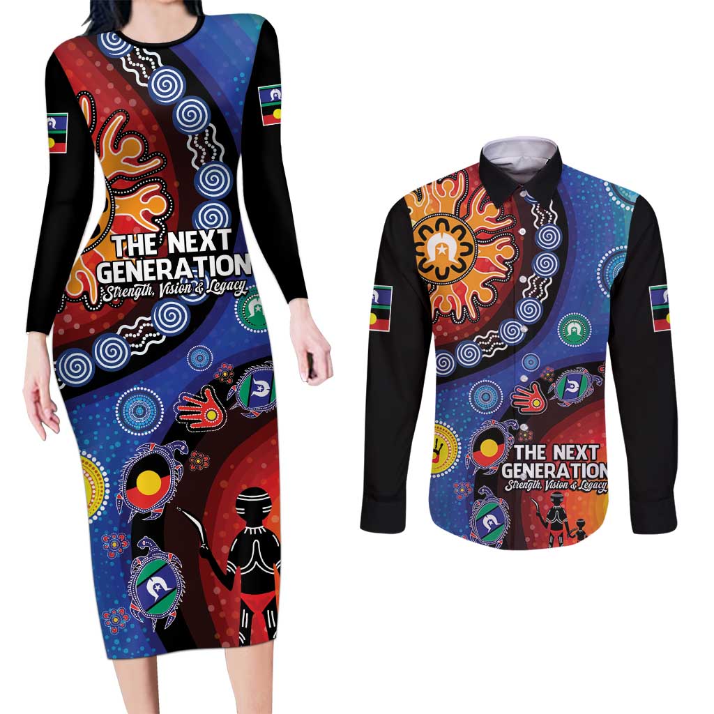NAIDOC 2025 Our Voices Their Legacy Couples Matching Long Sleeve Bodycon Dress and Long Sleeve Button Shirt
