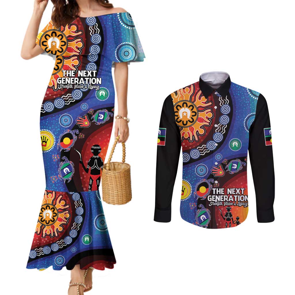 NAIDOC 2025 Our Voices Their Legacy Couples Matching Mermaid Dress and Long Sleeve Button Shirt