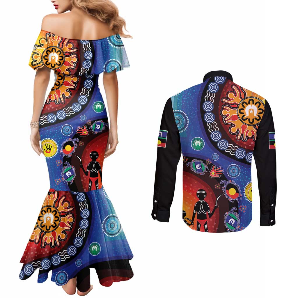 NAIDOC 2025 Our Voices Their Legacy Couples Matching Mermaid Dress and Long Sleeve Button Shirt