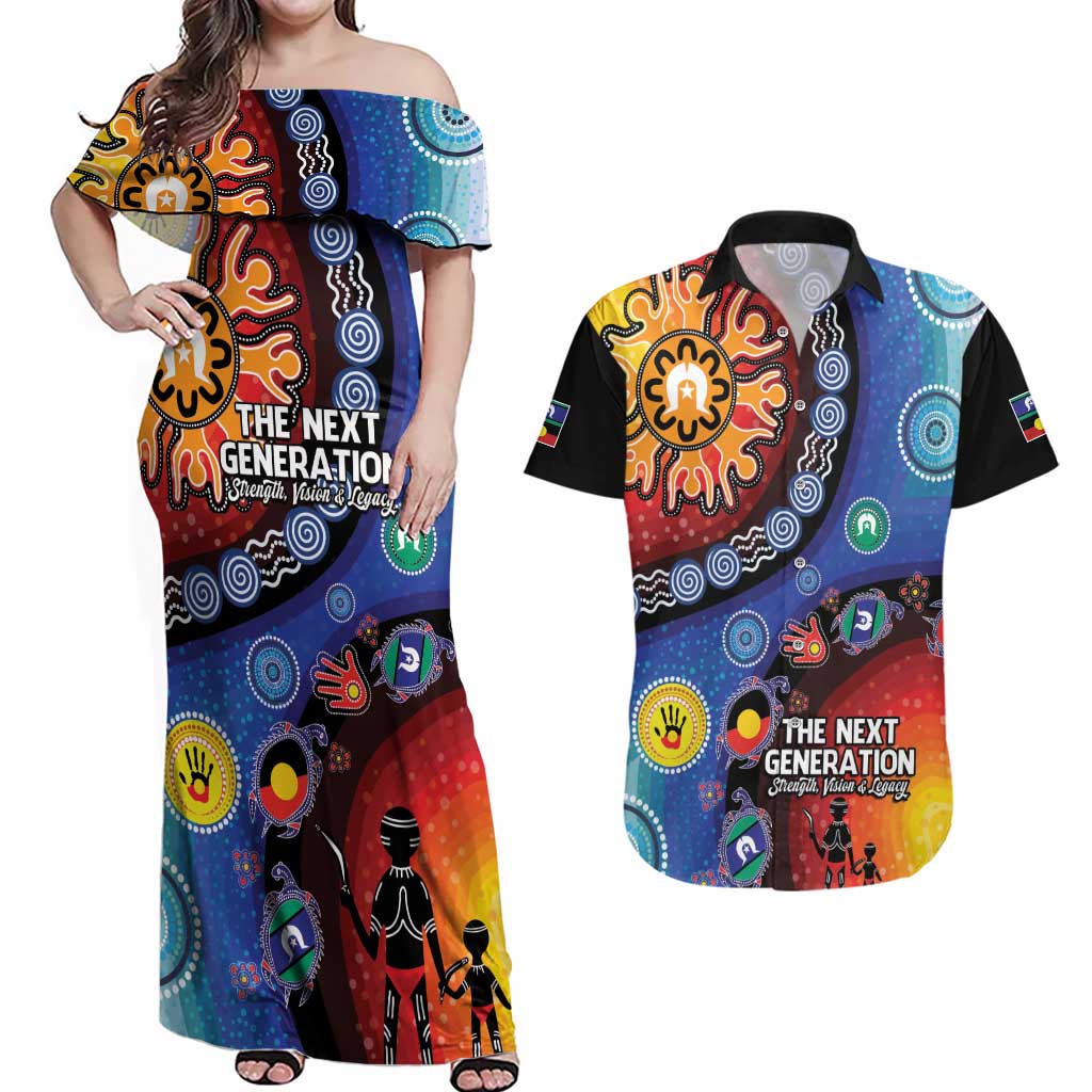NAIDOC 2025 Our Voices Their Legacy Couples Matching Off Shoulder Maxi Dress and Hawaiian Shirt